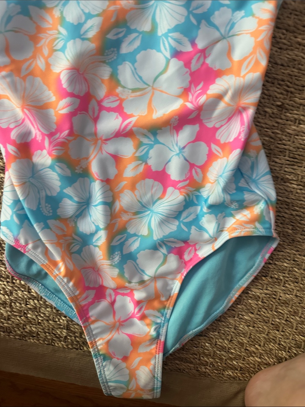 wonder nation Floral Ruffle-Shoulder One-Piece Swimsuit - Blue, Pink, Orange - Picture 4 of 8
